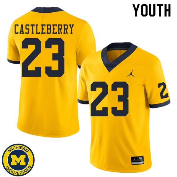 Youth Michigan Wolverines #23 Jordan Castleberry Yellow NCAA Football Jersey